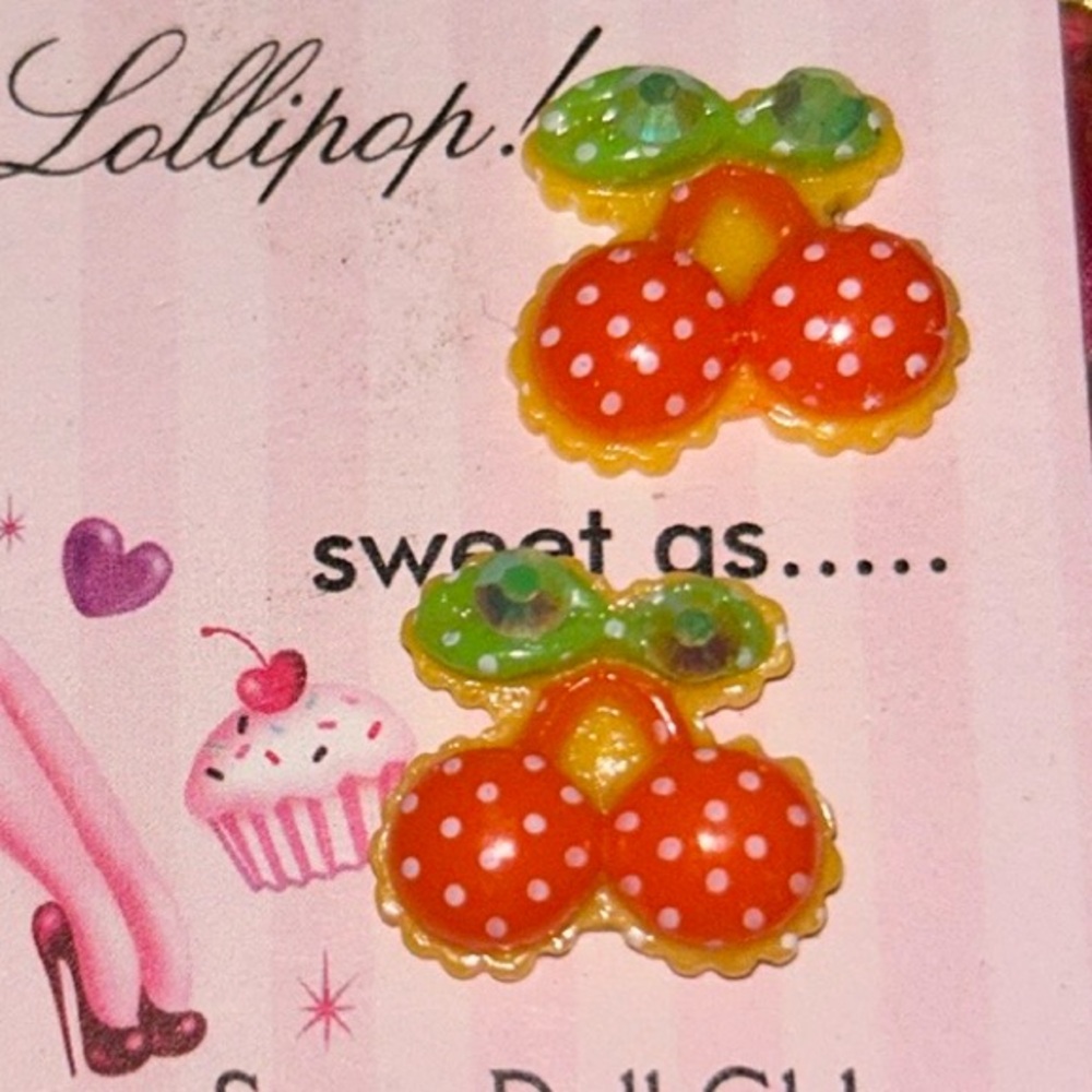 Cherry sparkle polka dot  Oh lollipop sugardoll earrings stud pinup rockabilly
